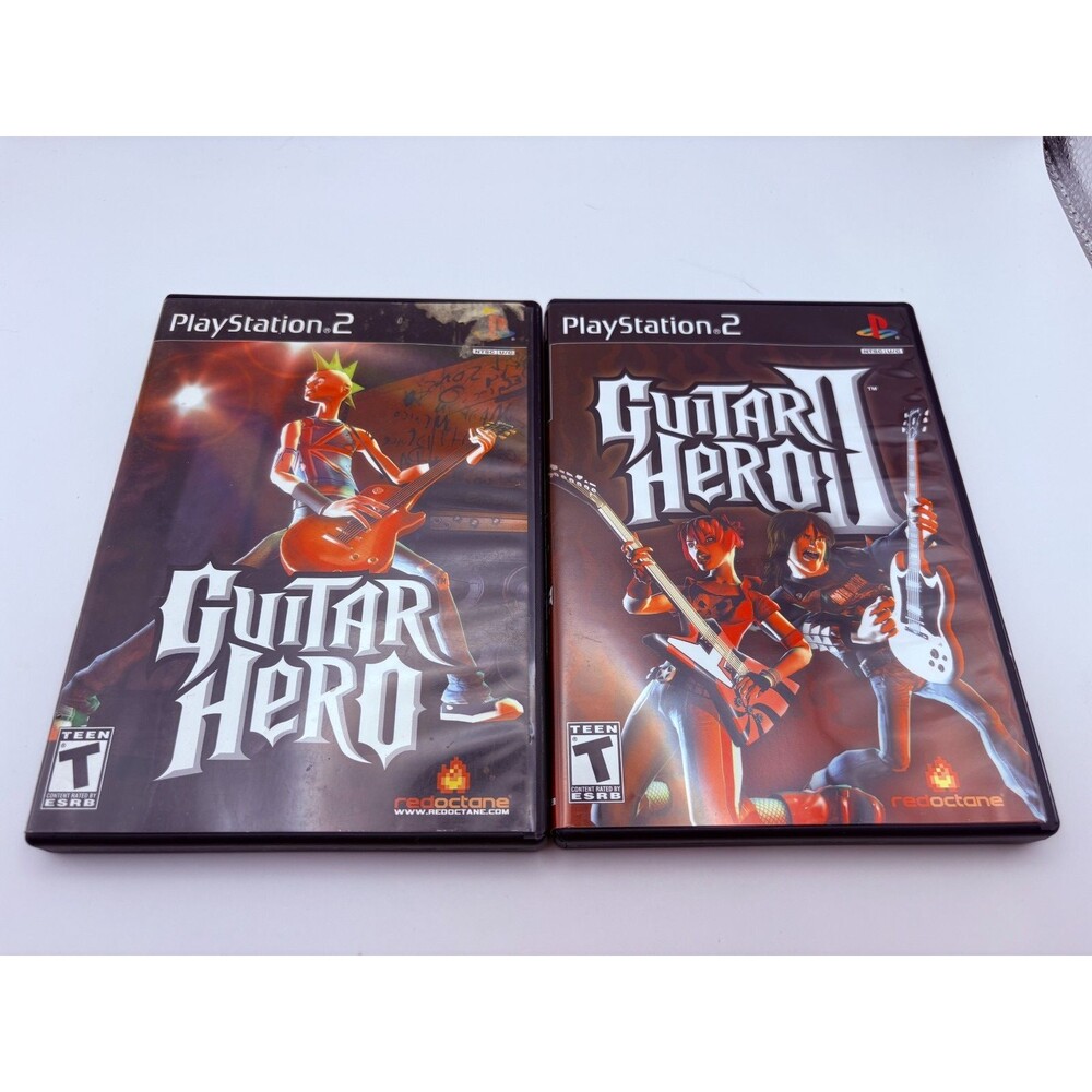 Sony PlayStation 2 PS2 Guitar Hero 1 & 2 Set (Tested/Working)